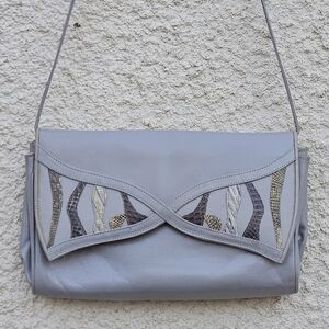 Stuart Weitzman vintage 80s gray leather shoulder bag with exotic detail